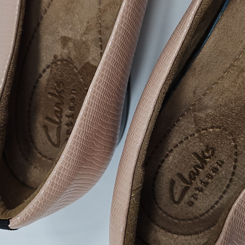 Clarks Artisan Keesha Rosa Leather Pink & Black Snakeskin Cap Toe Slip On Flat - Picture 15 of 16